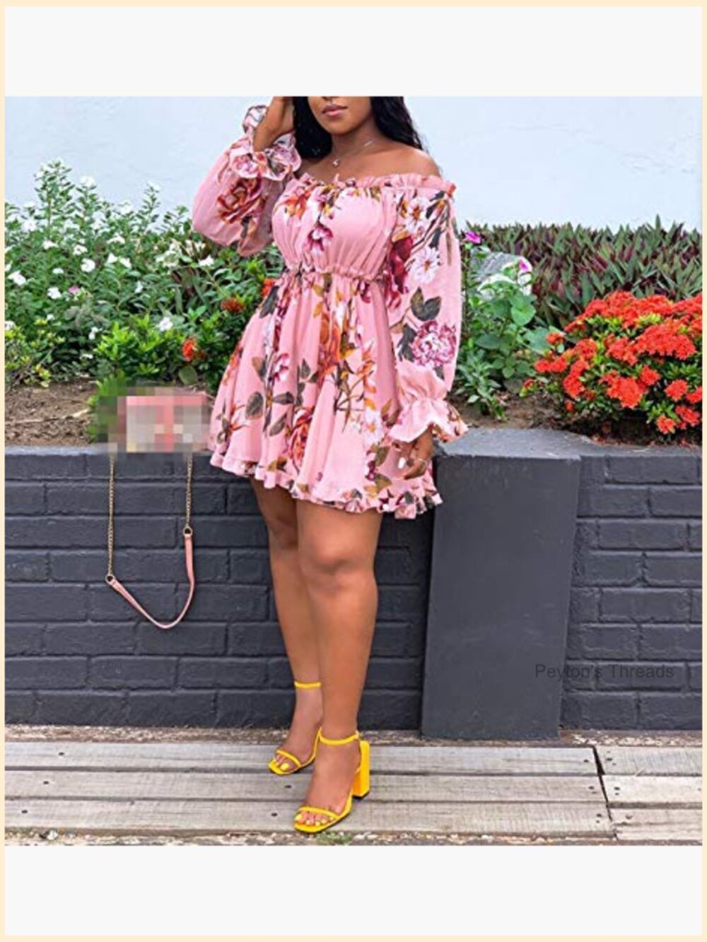 Plus Size Floral A-Line Midi Dress Long Sleeve Sweet Cute Print - Picture 5 of 5